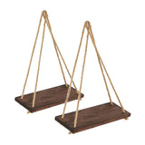 Maxbell 2 Set Wood Hanging Swing Rope Floating Shelf Rustic Wall Decor Brown