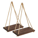 Maxbell 2 Set Wood Hanging Swing Rope Floating Shelf Rustic Wall Decor Brown