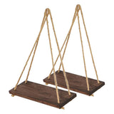 Maxbell 2 Set Wood Hanging Swing Rope Floating Shelf Rustic Wall Decor Brown