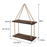 Maxbell 2 Tier Wood Hanging Swing Rope Floating Shelf Rack Rustic Wall Decor Brown