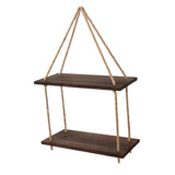 Maxbell 2 Tier Wood Hanging Swing Rope Floating Shelf Rack Rustic Wall Decor Brown