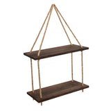Maxbell 2 Tier Wood Hanging Swing Rope Floating Shelf Rack Rustic Wall Decor Brown