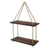 Maxbell 2 Tier Wood Hanging Swing Rope Floating Shelf Rack Rustic Wall Decor Brown