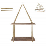 Maxbell 2 Tier Wood Hanging Swing Rope Floating Shelf Rack Rustic Wall Decor Brown