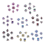 Max 7 Pieces Polyhedral Metal Dice for D&D Pathfinder RPG Game Pink Purple