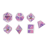 Max 7 Pieces Polyhedral Metal Dice for D&D Pathfinder RPG Game Pink Purple