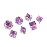 Max 7 Pieces Polyhedral Metal Dice for D&D Pathfinder RPG Game Pink Purple