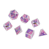 Max 7 Pieces Polyhedral Metal Dice for D&D Pathfinder RPG Game Pink Purple
