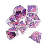 Max 7 Pieces Polyhedral Metal Dice for D&D Pathfinder RPG Game Pink Purple