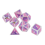 Max 7 Pieces Polyhedral Metal Dice for D&D Pathfinder RPG Game Pink Purple