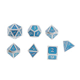 Max 7 Pieces Polyhedral Metal Dice for D&D Pathfinder RPG Game Silver Blue
