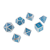Max 7 Pieces Polyhedral Metal Dice for D&D Pathfinder RPG Game Silver Blue