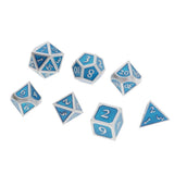 Max 7 Pieces Polyhedral Metal Dice for D&D Pathfinder RPG Game Silver Blue