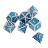 Max 7 Pieces Polyhedral Metal Dice for D&D Pathfinder RPG Game Silver Blue