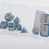 Max 7 Pieces Polyhedral Metal Dice for D&D Pathfinder RPG Game Silver Blue