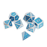 Max 7 Pieces Polyhedral Metal Dice for D&D Pathfinder RPG Game Silver Blue
