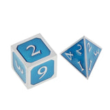 Max 7 Pieces Polyhedral Metal Dice for D&D Pathfinder RPG Game Silver Blue