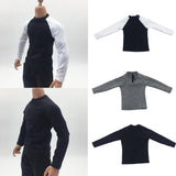 Maxbell 1/6 Male Long Sleeve T-shirt Sweater for 12'' Action Figure Black-white
