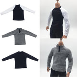 Maxbell 1/6 Male Long Sleeve T-shirt Sweater for 12'' Action Figure Black-white