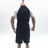 Maxbell 1/6 Male Short Sleeves T-shirt Shorts Set for 12'' Action Figure Black-white