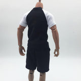 Maxbell 1/6 Male Short Sleeves T-shirt Shorts Set for 12'' Action Figure Black-white