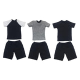 Maxbell 1/6 Male Short Sleeves T-shirt Shorts Set for 12'' Action Figure Black-white