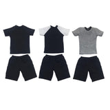 Maxbell 1/6 Male Short Sleeves T-shirt Shorts Set for 12'' Action Figure Black-white