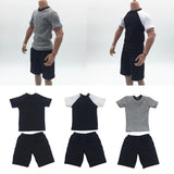 Maxbell 1/6 Male Short Sleeves T-shirt Shorts Set for 12'' Action Figure Black-white