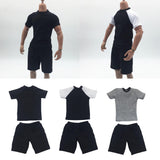 Maxbell 1/6 Male Short Sleeves T-shirt Shorts Set for 12'' Action Figure Black-white