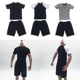 Maxbell 1/6 Male Short Sleeves T-shirt Shorts Set for 12'' Action Figure Black-white