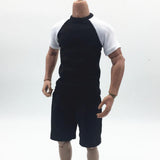 Maxbell 1/6 Male Short Sleeves T-shirt Shorts Set for 12'' Action Figure Black-white