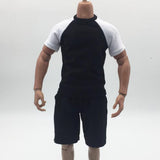Maxbell 1/6 Male Short Sleeves T-shirt Shorts Set for 12'' Action Figure Black-white
