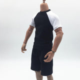 Maxbell 1/6 Male Short Sleeves T-shirt Shorts Set for 12'' Action Figure Black-white