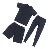 Maxbell 1/6 Men Short-sleeved Sports T-shirt Short Pants Trouser Suit Black