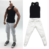 Maxbell 1/6 Men Waistcoat Pants Set Clothing for Figures Toys Accessories Parts black waistcoat+ white pants