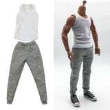 Maxbell 1/6 Men Waistcoat Pants Set Clothing for Figures Toys Accessories Parts white waistcoat+ gray pants