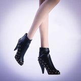 Maxbell 1/6 Female High Heels Shoes Stud Boots for 12'' Action Figure Hot Toy Black