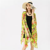 Women Beach Cover Up Kimono Cardigan Swimsuit Floral Beach Blouse Yellow