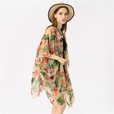 Women Beach Cover Up Kimono Cardigan Swimsuit Floral Beach Blouse Khaki