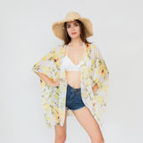 Boho Style Women Chiffon Cover Up Kimono Cardigan Short Sleeve Top White