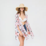 Boho Style Women Chiffon Cover Up Kimono Cardigan Short Sleeve Top Pink