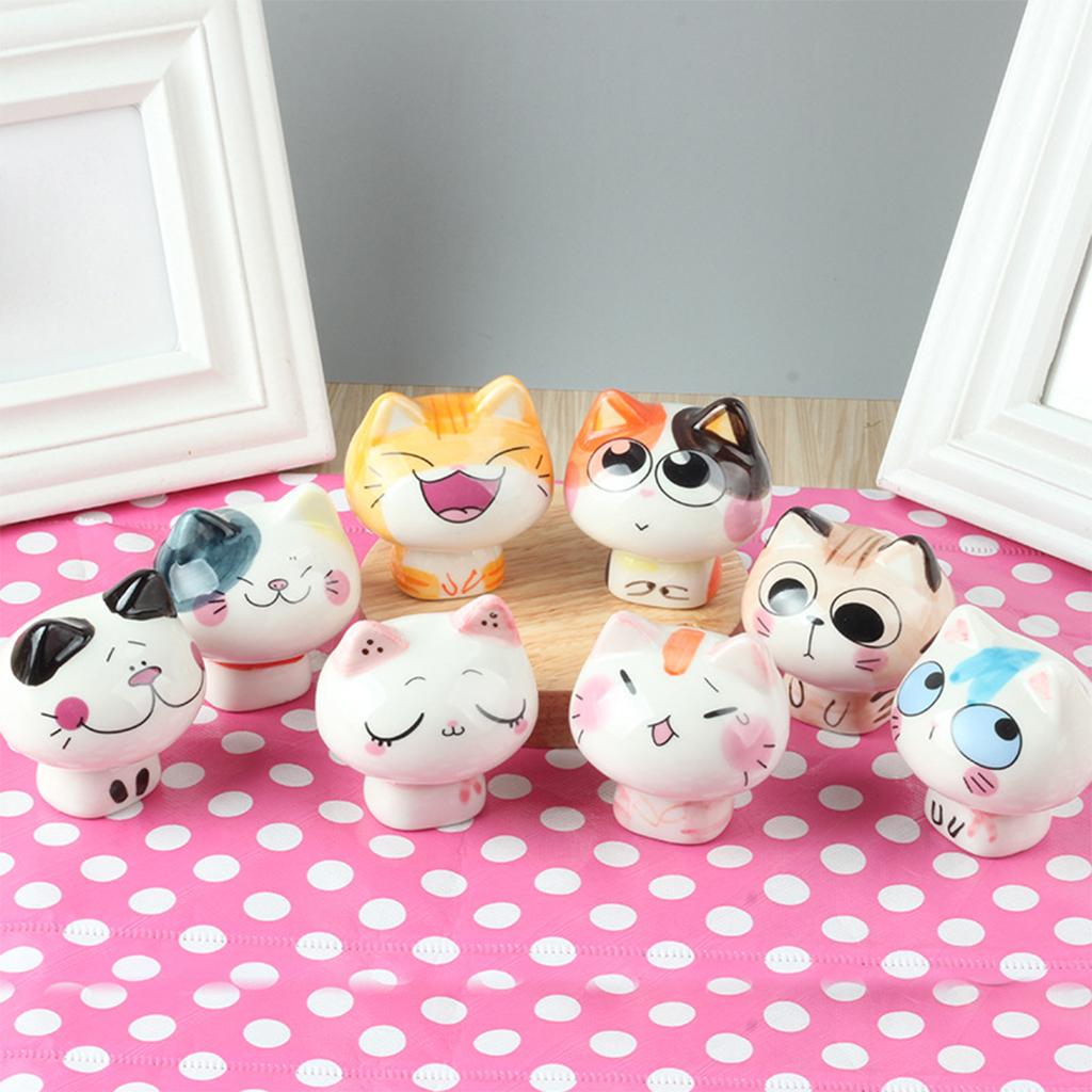 Porcelain Cute Cat Sculpture Statue Home Office Desktop Cabinet Decoration 6x6.5cm A