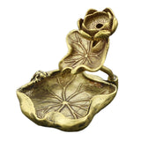 Maxbell Incense Burner Copper Antique Tea Pet Reflux Decorations Lotus Leaf for Home