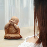 Maxbell Cute Buddha Statue Monk Figurine Ornaments Little for Housewarming Gifts grin