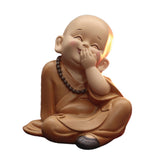 Maxbell Cute Buddha Statue Monk Figurine Ornaments Little for Housewarming Gifts cover mouth laugh