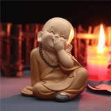 Maxbell Cute Buddha Statue Monk Figurine Ornaments Little for Housewarming Gifts cover mouth laugh
