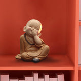 Maxbell Cute Buddha Statue Monk Figurine Ornaments Little for Housewarming Gifts cover mouth laugh