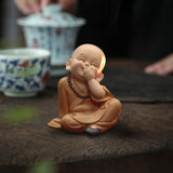 Maxbell Cute Buddha Statue Monk Figurine Ornaments Little for Housewarming Gifts cover mouth laugh