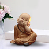 Maxbell Cute Buddha Statue Monk Figurine Ornaments Little for Housewarming Gifts cover mouth laugh