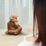 Maxbell Cute Buddha Statue Monk Figurine Ornaments Little for Housewarming Gifts cover mouth laugh